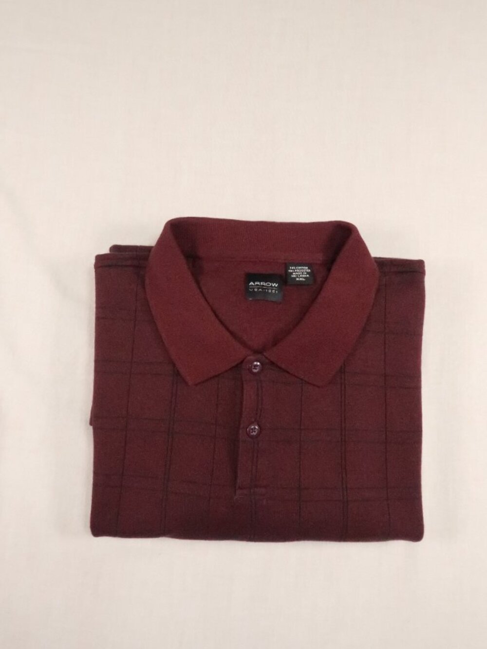 Arrow USA 1851 Men’s XXL Burgundy Plaid Long Sleeve Polo Shirt